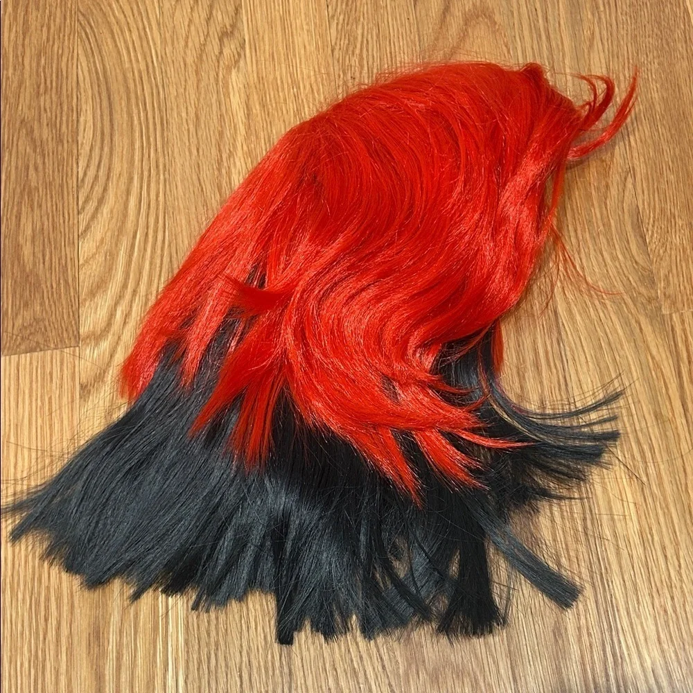 Vibrant Red and Black Hair medium length wig adult o/s adjustable cap